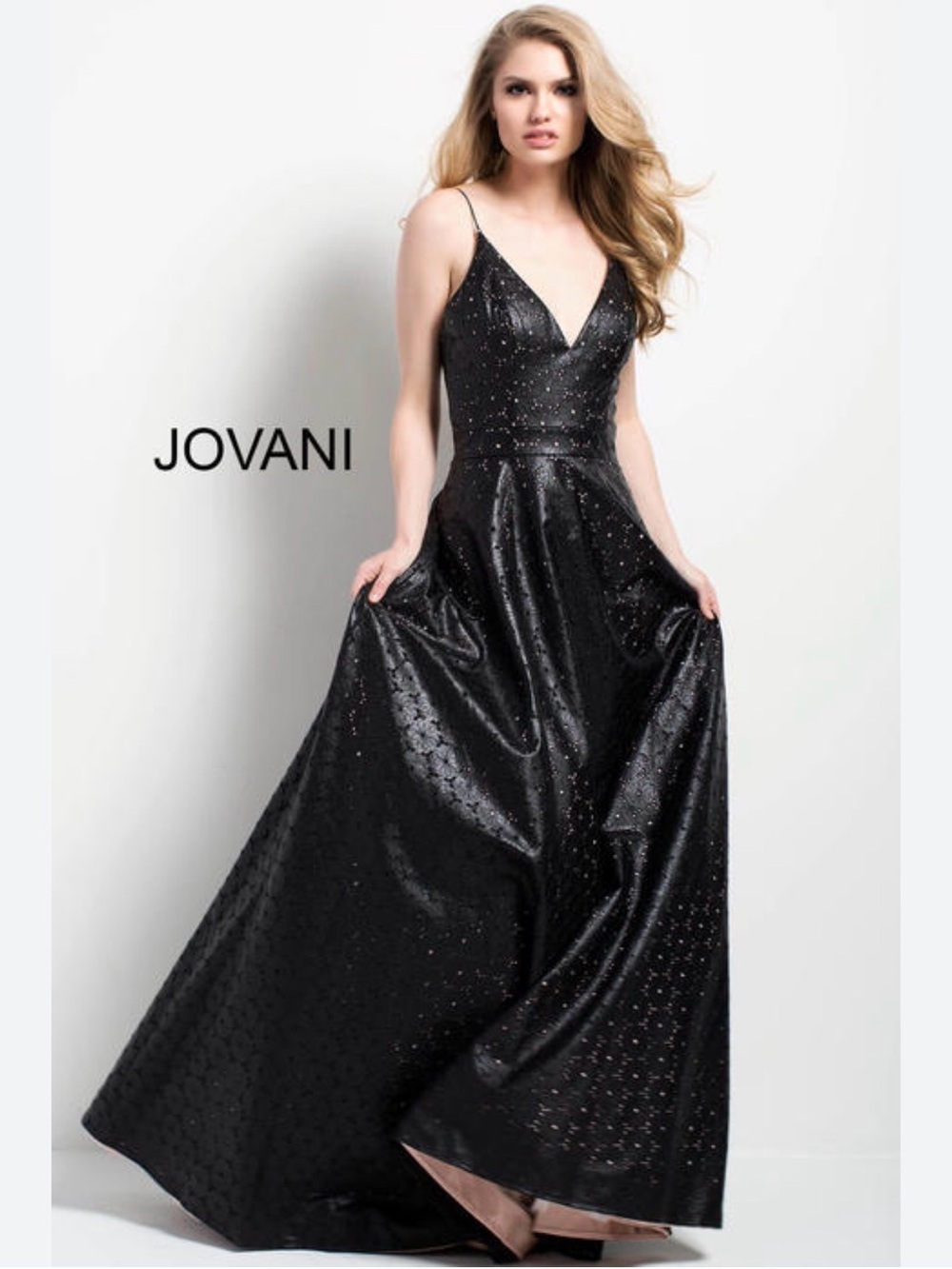 Jovani Black Sequin V-Neck Evening Gown